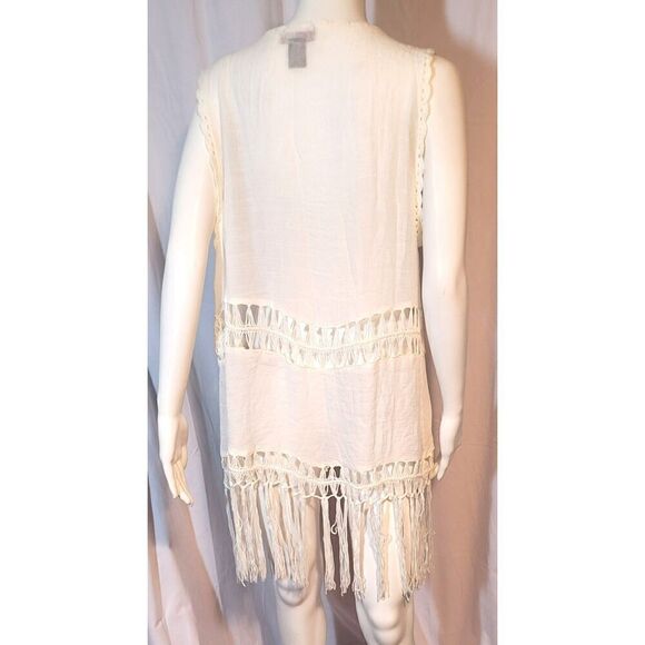 Question Knit Open Front Boho Vest With Fringed Hem - Size L - Picture 4 of 6